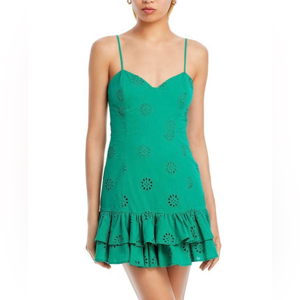 Aqua- Green Eyelet Ruffle Mini Dress